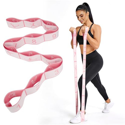 Fitness Resistance Bands with 12 Loops, Numbered Resistance Bands for Physical Therapy, Women Stretch Strap for Home Gym, Elastic Exercise Bands for Yoga, Pilates, Leg Stretching, Dance