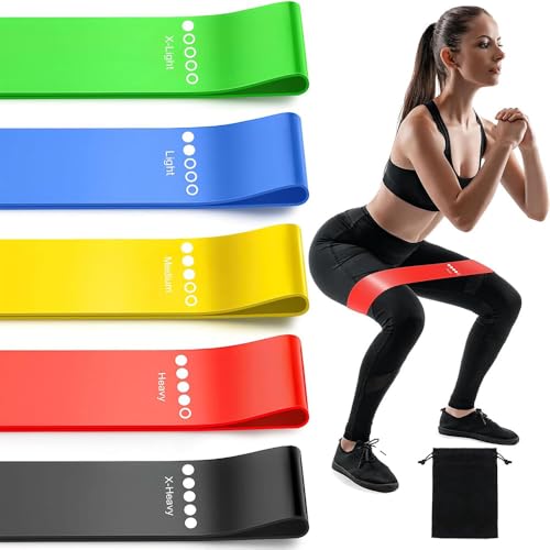 Resistance Bands Set of 5 – Loop Exercise Bands for Working Out, Stretching, Strength Training | Home Gym Equipment for Women & Men | Pilates, Yoga, Physical Therapy, Glute Leg Arm Workout