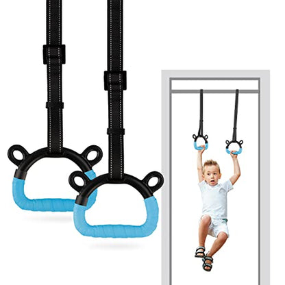Kids Gymnastic Rings Pull up Rings for Chlidren Exercise,Indoor Gym Ring,Kids Gymnastics Rings with Adjustable Straps,Load Bearing 220lb(NO Bar) - color: Blue-1