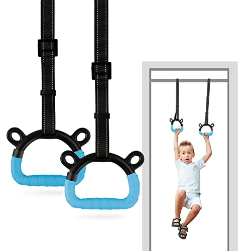 Kids Gymnastic Rings Pull up Rings for Chlidren Exercise,Indoor Gym Ring,Kids Gymnastics Rings with Adjustable Straps,Load Bearing 220lb(NO Bar) - color: Blue-1