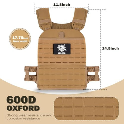 Adjustable Weighted Vest for Men Women – Tactical Vest for Rucking, HIIT & CrossFit, Fits 10x12 Plates, 600D Breathable Weight Vest & Exercise Vest for Strength Training, Weights Not Included - color: Brown