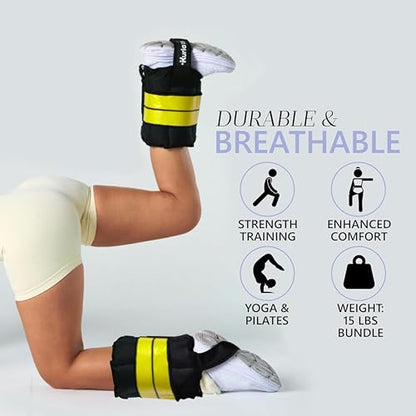 Ankle & Wrist Weights – 8/16/20/30 lbs Pair (4–15lbs - Each) | Dual Adjustable Secure Strap System | Patented Design | Ideal for Home Workouts, Pilates, Yoga, Glute Training - size: 15 lbs each (30 lbs pair)