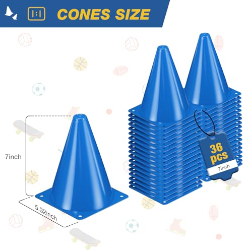 36pcs Cones 7 Inch Soccer Cones and Plastic Traffic Cones, Durable Cones for Sports Training, Ideal for Soccer, Basketball, Football, Skating, and Agility Drills Practice