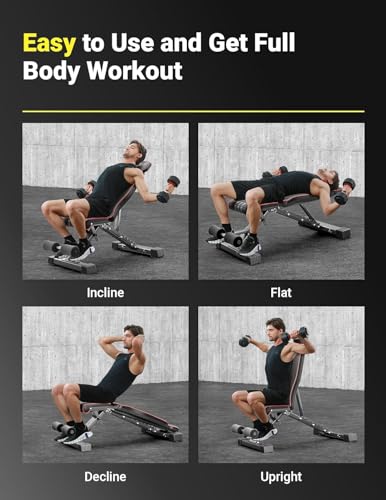 YOLEO Adjustable 660LBS Weight Bench, Foldable Workout Bench with Extended Head/Neck Protection/Spine Support for Bench Press, Fast Folding Design(Gym Mat+660LBS Weight Bench）