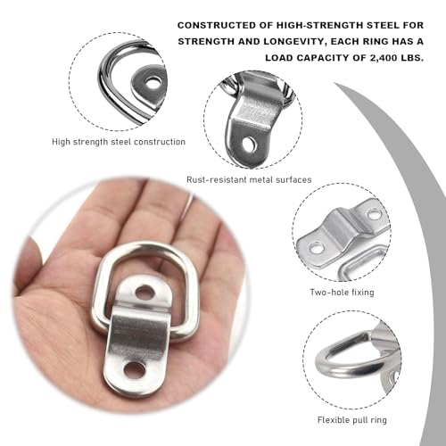 8 PCS D-Ring Tie Down Anchors Hooks, Heavy Duty Lashing Ring Surface Mount Anchor Point, D-Ring Anchor for Trailer Truck Hauling Cargo Load RV Camper, Car Accessories (Silver)