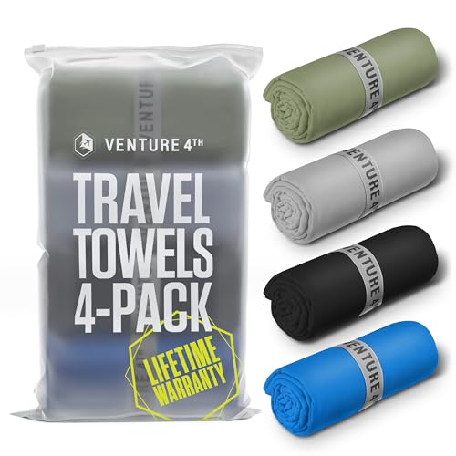 VENTURE 4TH - 4pcs Quick Dry Towels. Microfiber Travel Towels Ideal for Camping, Hiking, Backpacking, Gym. Lightweight & Fast Drying Travel Towels for Body. Compact & Easy to Pack - 4 Pack Large - color: 4-pack Multicolor, size: 60.00" x 31.50"