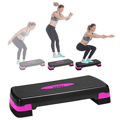 Nicole Miller Aerobic Exercise Step Deck, Adjustable Workout Fitness Stepper Exercise Platform with Risers
