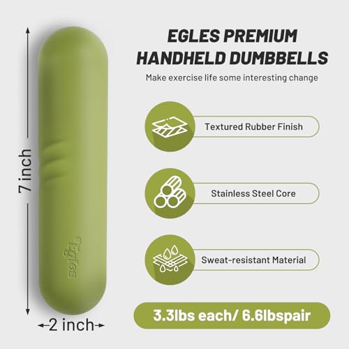 Egles Dumbbell Weight Bars for Women & Men, Set of 2 (3.3 LB | 6.6 LB Pair) -Hand Weights for Walking, Strength Training, Yoga, Pilates, Non-Slip Weights, Portable Strength Training
