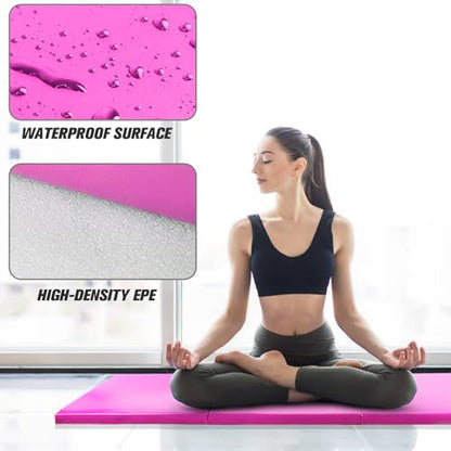 RitFit Upgraded Folding Exercise Mat, 2 Inch Thick Gymnastics Mat - color: Pink(3' x 6')