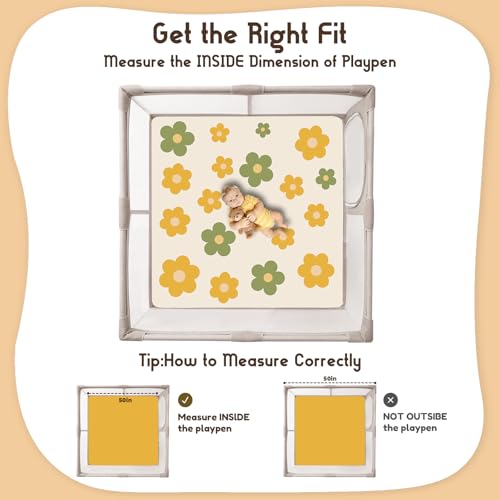 Baby Play Mat for Floor, 1.3-Inch Thickened Foam Soft Padded Playmat for Tummy Time, 59x79 Water-Repellent Coral Velvet Playpen Mat for Toddlers Infant Kids, Floral Prints