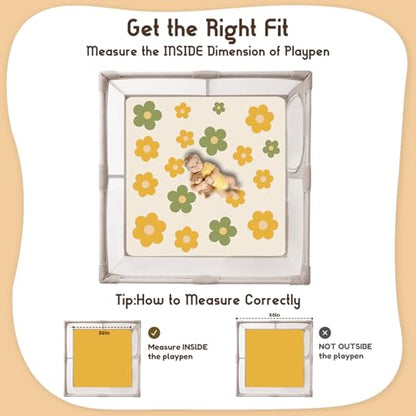 Baby Play Mat for Floor, 1.3-Inch Thickened Foam Soft Padded Playmat for Tummy Time, 59x79 Water-Repellent Coral Velvet Playpen Mat for Toddlers Infant Kids, Floral Prints