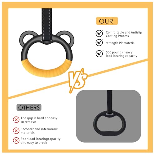 Gymnastics Rings, Professional Children's Home Fitness Equipment, Children's Adjustable Harness Strength Training Rings, Indoor Gymnastics Rings (Yellow)