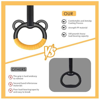 Gymnastics Rings, Professional Children's Home Fitness Equipment, Children's Adjustable Harness Strength Training Rings, Indoor Gymnastics Rings (Yellow)