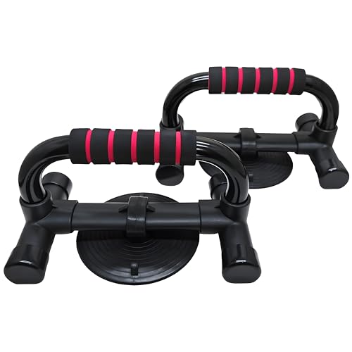Push Up Stand with Suction Cup Base for Ultimate Anti-Slip Stability, Home Gym Equipment for Men & Women, Chest Workout with Comfort Foam Grips - color: Black & Red