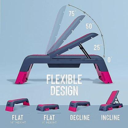 Yes4All Multifunctional Aerobic Deck - Versatile Fitness Station, Weight Bench, Aerobic Stepper, Plyometrics Box for Cardio Workouts and Strength Training - color: D. Hot Pink/Navy Blue