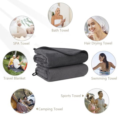 Orighty Bath Towels Pack of 2(27'' x 54'') - Soft Feel, Highly Absorbent, Quick Drying Microfiber for Body, Sport, Yoga, SPA, Fitness - Grey