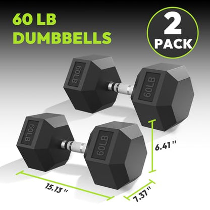 HANDBODE Hex Dumbbell 30-570 lb Dumbbell set, Rubber Encased Exercise & Fitness Dumbbells, Hand Weight for Strength Training - size: 60 lb, Pair, style: Chrome Handle