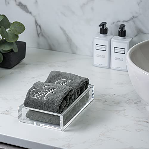 Monogrammed Towels Fingertip, Personalized Gift, 11 x 18 Inches - Set of 2- Silver Embroidered Towel - Extra Absorbent 100% Cotton- Soft Velour Finish - For Bathroom/ Kitchen/ Spa- Initial F (Gray)