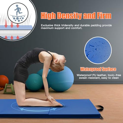 RitFit Upgraded Folding Exercise Mat, 2 Inch Thick Gymnastics Mat - color: Blue(2' x 8')