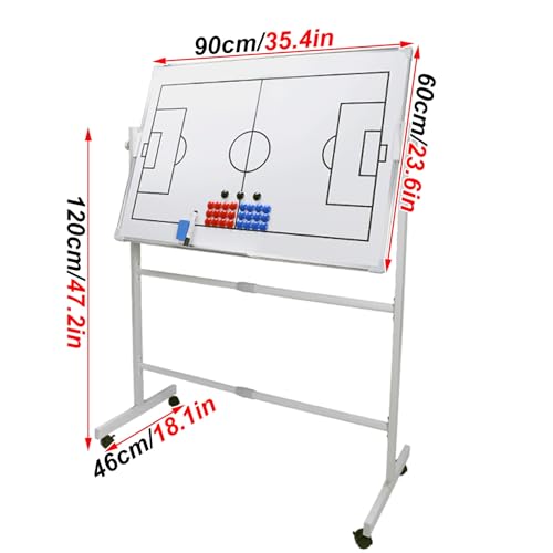 Double-Sided Wheeled Coaching Whiteboards, Basketball Board for Coaches with Marker Pen and Eraser, Retractable Bracket, for Daily Training, Tactical Deployment(Football) - size: Football