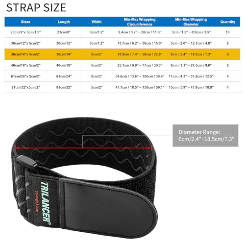Trilancer Elastic Cinch Straps with Anti-Slip Strips, 14 "x 2" (6 Pack) Multipurpose Hook and Loop Bundling Straps for Hose, Cords, Bike, Luggage, Camping, Yoga Mats - size: 14"(6 pcs)
