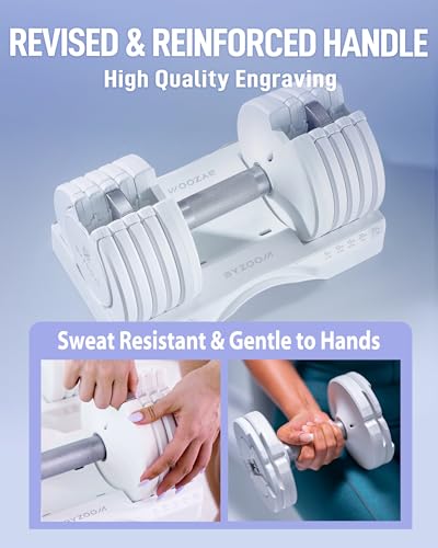 BYZOOM FITNESS Pure Series Adjustable Dumbbell - 12.5/25/27.5/50/55/75lb - ONE UNIT OR PAIR(check QTY before purchase) - 5-in-1/ 10-in-1 / 15-in-1 / 21-in-1 Flexible Hand Weights for Home Apartment Garage Gym, Strength Training & Fitness Workouts, White O
