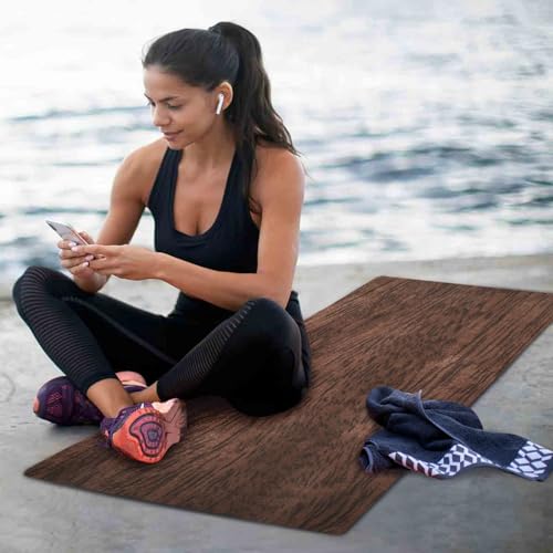 YETTASBIN Brown Solid Wood Yoga Mat for Women Men, Non Slip Exercise Mat Portable Travel Workout Mat with Storage Bag for Home Yoga, Pilates, Fitness 71x 26 Inch
