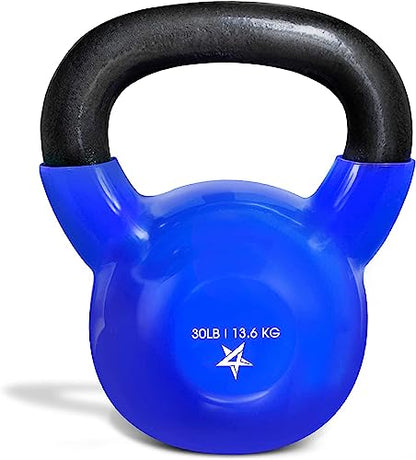 Yes4All Kettlebell, 5-100 LB Vinyl Coated Cast Iron Strength Training Kettlebells for Home Gym Exercises, Fitness, Full Body Workout Equipment, Push Ups, and Grip Strength - color: F. 30LB - Dark Blue, style: Vinyl Coated