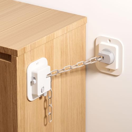 YEYA No Drill Anti-Tip Furniture Anchor, 10" Adjustable, 2 Pack | Upgraded, Strong 3M Adhesive Backing, Wall Anchors for Child Safety, White - size: 2 Count