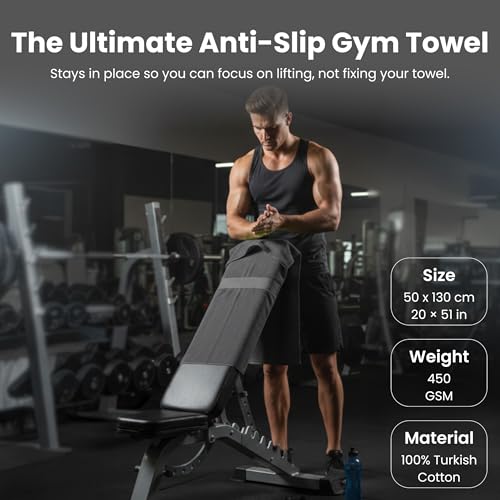 Dalisa Bench Hood Gym Towel – 100% Turkish Cotton – Non-Slip Hooded Design for Weight Benches – 450 GSM – 20"x 51" – Ultra-Absorbent, Quick-Dry Workout Towel – Made in Türkiye – Grey - color: Gray