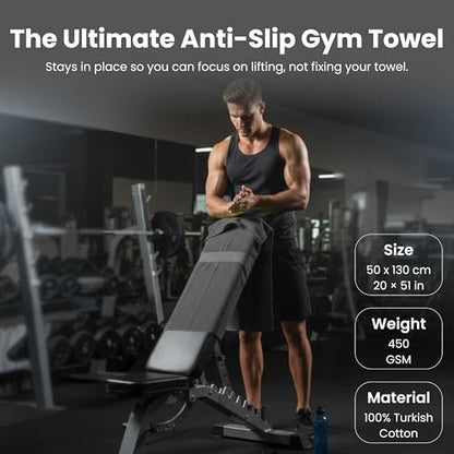 Dalisa Bench Hood Gym Towel – 100% Turkish Cotton – Non-Slip Hooded Design for Weight Benches – 450 GSM – 20"x 51" – Ultra-Absorbent, Quick-Dry Workout Towel – Made in Türkiye – Grey - color: Gray