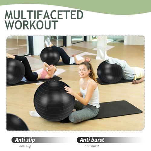 Hungdao 6 Pack Exercise Ball Bulk Inflatable Pregnancy & Workout Ball 22 Inch Heavy Duty Pilates Ball for Yoga Stretching Therapy Balance Physical Fitness - color: Black