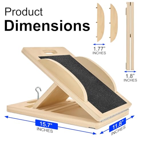 3-in-1 Portable Wooden Slant Board, Balance Board & Resistance Band – 5 Incline Angles –Incline Board – Slant board for exercise, Squats, Physical Therapy – Anti-Slip Surface, Portable, Metal Hook