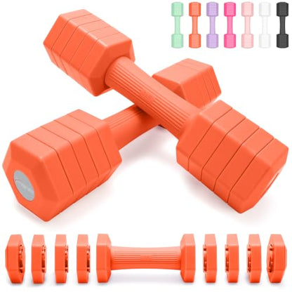 Adjustable Dumbbell Set, 4-in-1 Hand Weights, 5/6 LB Pair for Women Men - color: Orange, style: 10 lbs Pair [5 lbs Each]