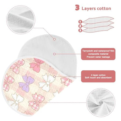 Pastel Bows Pattern Muslin Burp Cloths 4 Pack - Extra Large 22"x11", 4-Layer Soft Absorbent Cotton, Waterproof Backing, Baby Drool Rags for Newborn