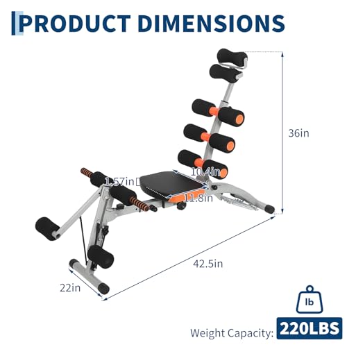 Multifunctional Ab Machine, Adjustable Sit Up Bench, Core Workout Bench for Abdominal Training, Foldable Home Gym Fitness Equipment with Ergonomic Back Support, Full Body Exercise
