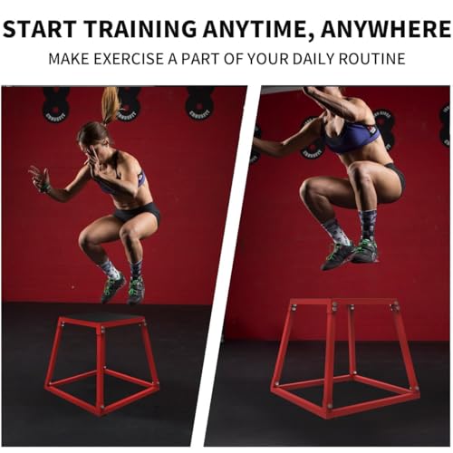 Metal Plyometric Jump Box, Steel Plyometric Platform and Jumping Box with Anti-Slip Top - 12/18/24/30 Inch for Home Gym Training (Black/Red)