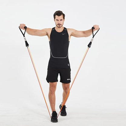 Workout Resistance Bands 150lb Exercise Stretching Men Women Pilates Training Band with Handle 5 Strength Level for Physical Therapy, Yoga, Pilates, Door Anchor, Storage Pouch