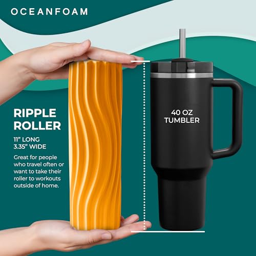 Ripple Travel Foam Roller (11" x 3.35") Firm Mini Foam Roller for Physical Therapy, Deep Tissue Massage, Back Pain - High Density, Ergonomic Wave Textured - Yoga, Pilates, Exercise (Gold) - color: Gold