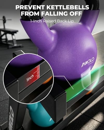 Mikolo Neoprene Coated Cast Iron Kettlebells 5-30LB Set, Solid Weight Set with Wide Grip Handle and Flat Bottom, Ideal for Full Body Strength Training at Home Gym - size: Rack Only
