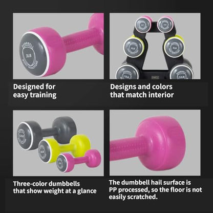 Body Sculpture hand weights set Free‑Weight Dumbbell Set with Rack Set includes 3, 6 and 12 lb weights ideal for men and women for small and large muscle groups