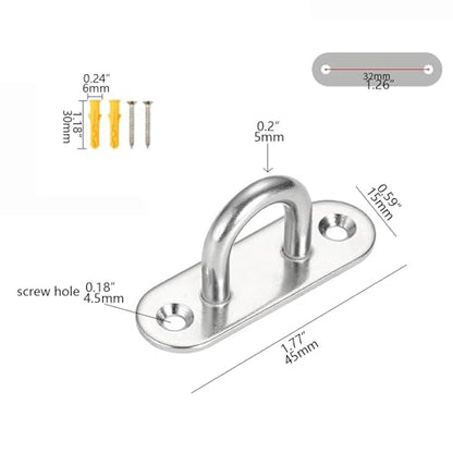 2-Pack 304 Stainless Steel Ceiling Hooks - Heavy-Duty Hanging Solution with 4 Screws & 4 Expansion Tubes for Hammocks, Swings, & Suspension Systems (Silver, M5)