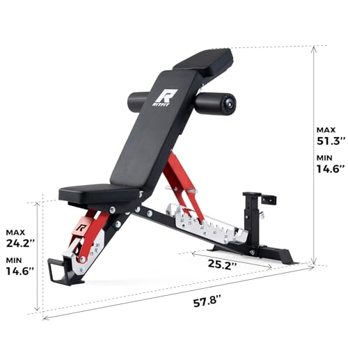 RitFit Adjustable/Foldable Utility Weight Bench for Home Gym - color: RED(3-Section)