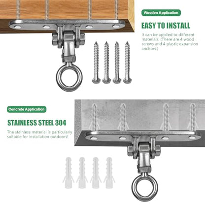 Heavy Duty Swing Hanger with Threaded Buckle 800 LBS Capacity 360+180 Full Swivel Stainless Steel Hammock Hanger Durable Hardware Accessories for Porch, Playground, Yoga, Heavy Bag