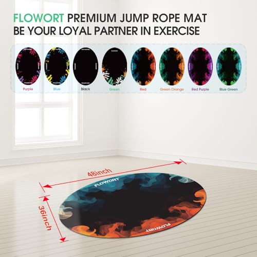 Cheete Jump Rope Mat Large Rubber Exercise Mat Indoor Outdoor Shock Absorbing Mat Non-Slip Oval Design for Floor & Rope Protection, Workout Mats for Home Gym Flooring