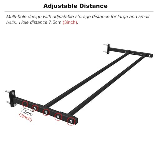 SOYDAN Wall-Mounted Sports Ball Storage Rack - Adjustable Heavy-Duty Fitness Organizer, 97" (245cm) Length, For clubs, gyms, & homes