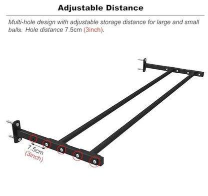 SOYDAN Wall-Mounted Sports Ball Storage Rack - Adjustable Heavy-Duty Fitness Organizer, 97" (245cm) Length, For clubs, gyms, & homes