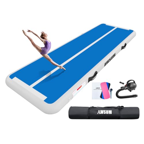 AWSUM Inflatable Gymnastics Mat, Tumble Track Air Mats with Pump - color: Blue/White, size: 13ft*3.3ft*8in(4*1*0.2M)