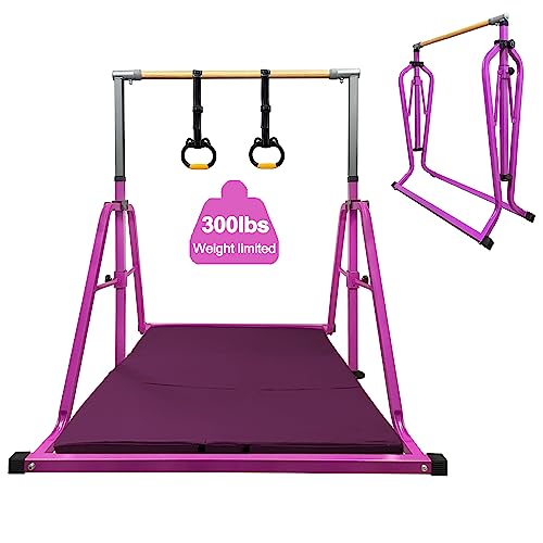 Foldable Gymnastics Kip Bar,Horizontal Bar for Kids,No Wobble Gym Equipment for Home Indoor,3' to 5' Adjustable Height,Gymnasts 1-4 Levels,300 lbs Weight Capacity - color: PURPLE