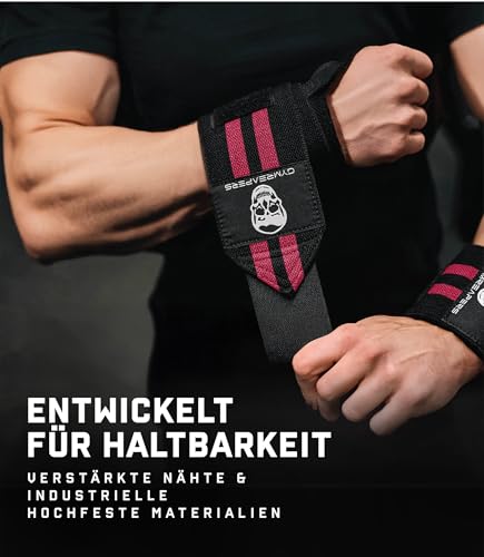 Gymreapers Weightlifting Wrist Wraps (IPF Approved) Professional Quality Wrist Support with Heavy Duty Thumb Loop - Best Wrap for Powerlifting Competition, Strength Training, Bodybuilding - color: Pink